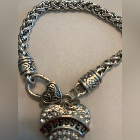 Chunky Silver Braided  BLESSED Charm Bracelet - Picture 6 of 7